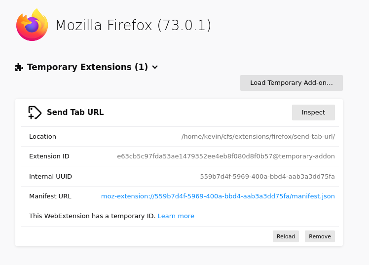 Temporarily load an extension in Firefox 