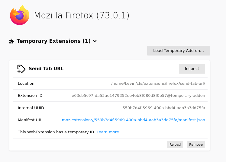 Temporarily load an extension in Firefox